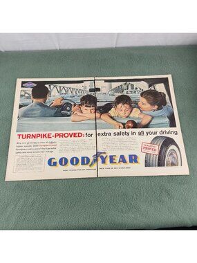 Vintage 1959 Goodyear Turnpike-Proved Tire Advertisement Double-Page Spread 21x1